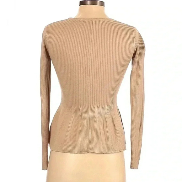 Boston Proper | Peplum Tan Ribbed Sweater Gold Metallic Collar Size XXS - Picture 2 of 2